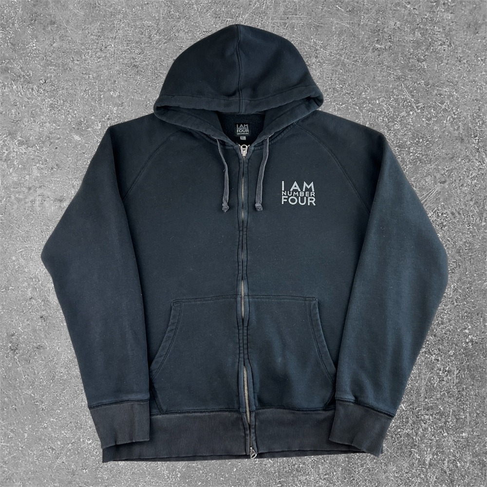 DreamWorks I Am Number Four Zip Hoodie Mens XL Black Movie Promo Raglan Jacket